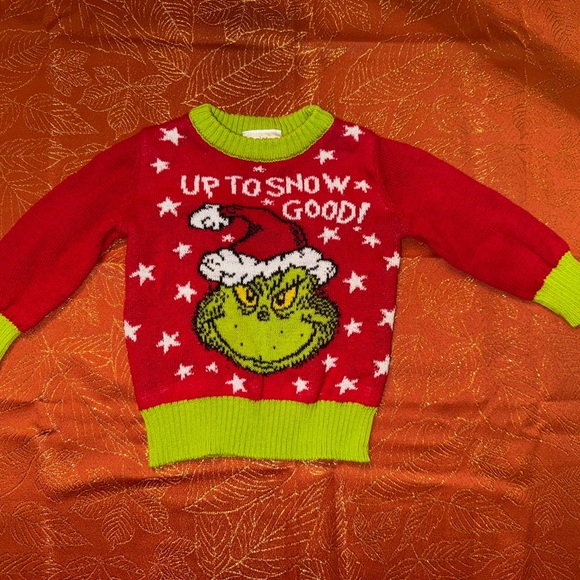 Red and Green Kids Sweater with Grinch Design - Picture 1 of 4